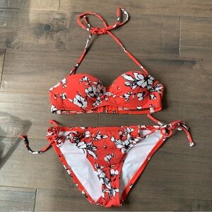 Abercrombie bikini red flower print